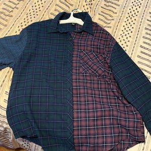Color block flannel shirt with pockets